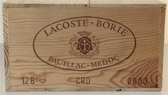 A case of twelve bottles of Lacoste-Borie-Paulliac Medoc 2000.